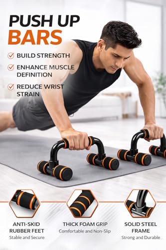 Image of SUREFIT Double Spring Tummy Trimmer, Resistance Toning Tube, Ab Roller & Push-Up Bar 4-in-1 Home Gym Combo Full Body Fitness Kit for Men & Women | Black (Yellow)