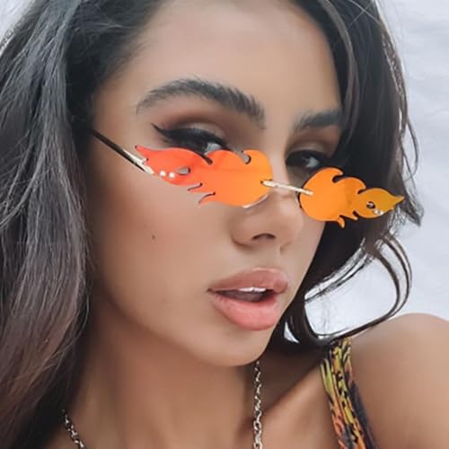 Image of Fire style Glasses Sun Glasses Stylish and Trendy party glasses Multicolor | Fire Flame Sunglasses Flame Rimless Sunglasses Rimless Wave Glasses Fire Shape Glasses Eyewear