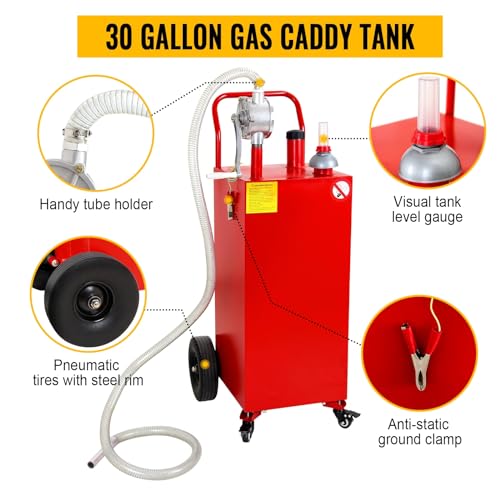 OUKIDR 30 Gallon Fuel Caddy, Portable Gas Tank with Manual Transfer Pump on 4 Wheels, Fuel Storage Tank Gasoline Diesel Fuel Container for Boats, ATVs, Cars, Motorcycles, Red - Thumbnail 4