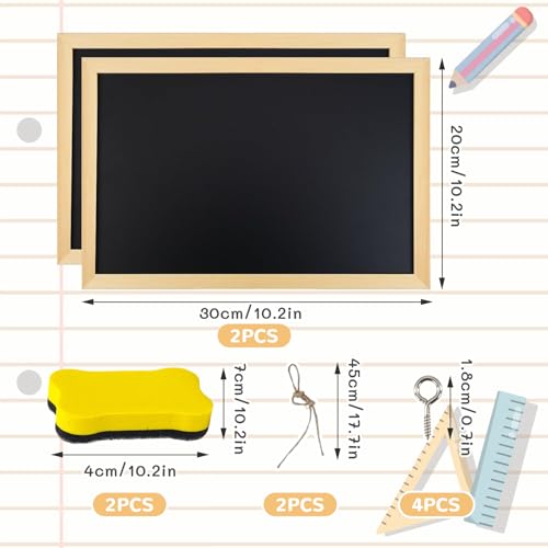 2 Stück Kreidetafel zum Aufhängen, 20 x 30cm Kreidetafel mit Holzrahmen mit 2 Tafelwischer, 2 Umhängeband, 4 Schrauben, KreidetafelKinder für Zuhause Schule Küche Büro