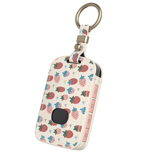 Seikuleca Cute Strawberry Keychain Cover - Eco-Friendly Leather Case for 2019-2024 Mazda 3, Mazda 3 Hatchback, 2020-2024 Mazda CX-5, CX-30, CX-9，CX-50 and More. (Strawberry)