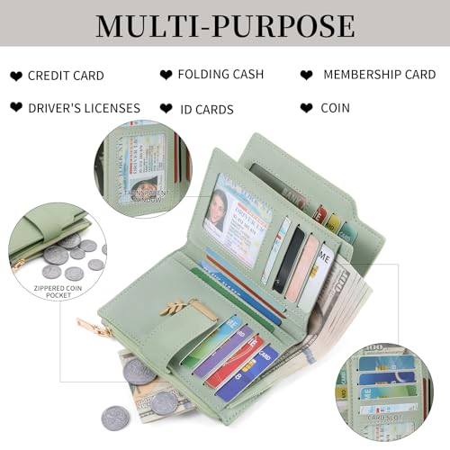 Image of SENDEFN Wallets for Women Leather RFID Blocking Credit Card Case Holder Purse Zipper Pocket with ID Window