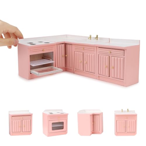 Armoire de cuisine 1:12 rose en lot de 4 pour mini maison