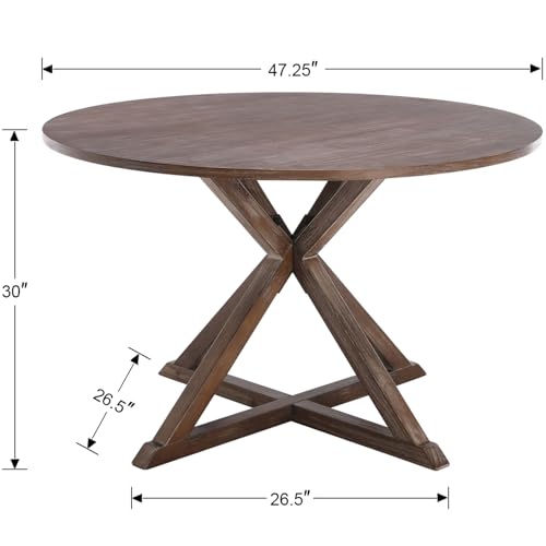 Kmax-Round-Dining-Table-for-4-6-48-Inch-Farmhouse-Kitchen-Table-Mid-Century-Modern-Circle-Solid-Wood-Dinner-Table-with-Wooden-Pedestal-Base-Rustic-Wooden-Table-for-Dining-Room-Restaurant-Brown Kmax Round Dining Table for 4 6 48 Inch Farmhouse Kitchen Table Mid Century Modern Circle Solid Wood Dinner Table with Wooden Pedestal Base Rustic Wooden Table for Dining Room Restaurant Brown