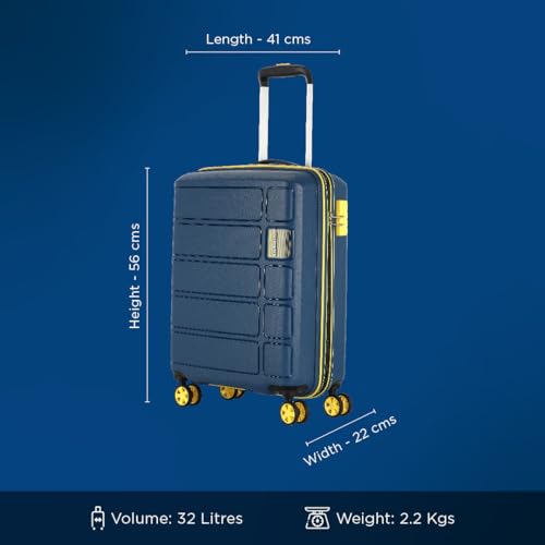 American-Tourister-Kamiliant-Harrier-Zing-56-cms-Small-Cabin-PP-Hard-Sided-8-Wheels-Spinner-LuggageSuitcaseTrolley-Bag-Navy-Double-Wheel