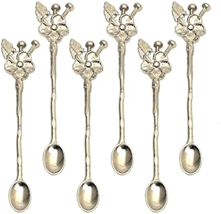 Whitewood Black Antique Look Casting Dessert Ice-Cream Spoons - 6 Pcs Coffee Teaspoon Awakingdemi Vintage Royal Style Metal Carved for Kitchen Dining Bar Best Gift Set, Mixed Color, 12.5x4x1.5