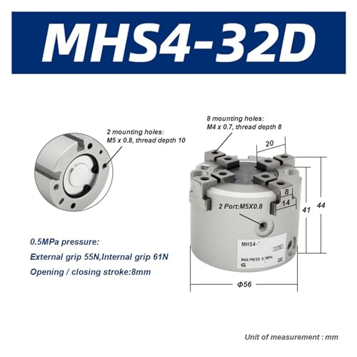 Cylindre rotatif MHS4-32D à double effet pour serrage précis