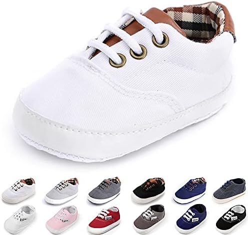 Morbido Infant Baby Boys Girls Canvas Sneaker Toddler Slip On Anti Skid Newborn First Walkers Candy Shoes for 0-18 Months White