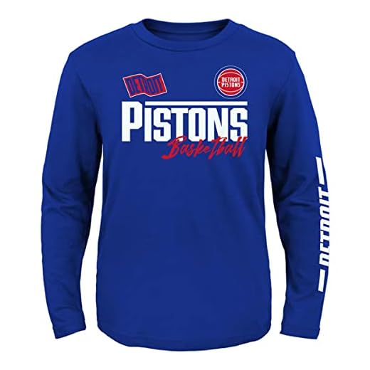 Outerstuff Detroit Pistons Youth Size Race Time Team Logo Long Sleeve T-Shirt (Medium) Blue