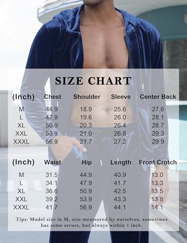 LecGee Mens Tracksuit Long Sleeve Full Zip Velour Hoodie Jacket Jogger Sweatpants Casual Velvet Sweatsuits Set M-3XL 7