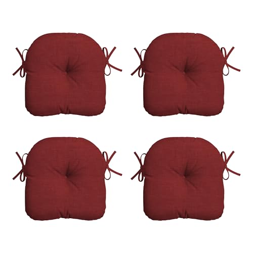 Image of Arden Outdoor Tufted Bistro Seat Cushion, Set of 4, 14.5 in x 15 in, Rain-Proof, Fade Resistant Ruby Red Leala