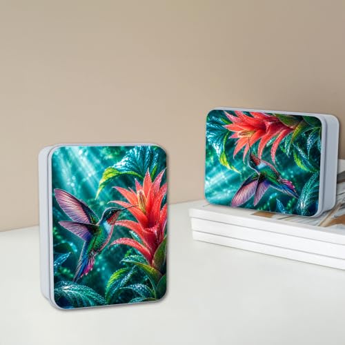 Image of Decorative Metal Tin Box with Lid,Hummingbird Orchid Organizer