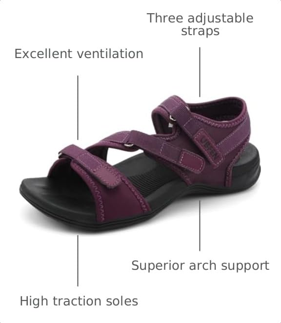 Image of UBFEN Womens Hiking Water Sport Sandals with Arch Support | 3 Adjustable Straps, Cushioned Footbed, Non-Slip, Comfortable Walking for Athletic Outdoor Summer Beach