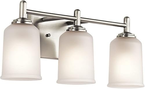 Miniatura 6 de Kichler, Shailene 45574BK - Lámpara de tocador con 3 luces de 21.25 pulgadas con vidrio grabado satinado en color negro