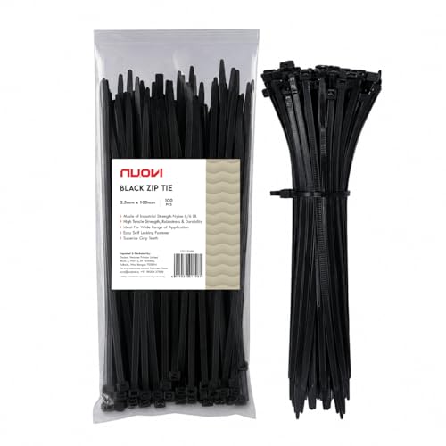 Image of Zip Ties 100mm X 2.5mm | Heat Resistant Cable with Self-Locking Mechanism | Self-Lock, Antislip Cable Organizer | for Indoor & Outdoor Use (Set of 100, Color May Vary)