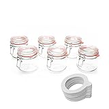  Flaschenbauer - Juego de 6 tarros con cierre de alambre de 634 ml, utilizables como tarros para conservas, para rellenar, vasos vacíos con gancho de alambre con juntas blancas y rojas, en Alemania