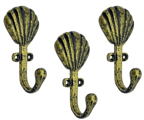 AYZCORP Set of 3 Cast Iron Seashell Shape Coat Hooks