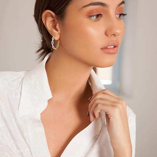14K Gold Earrings for Women Gold Hoop Earrings for Women Twisted Hoop Earring for Womens Hoops with Cubic Zirconia Lightweight Hoops Earring for Womens