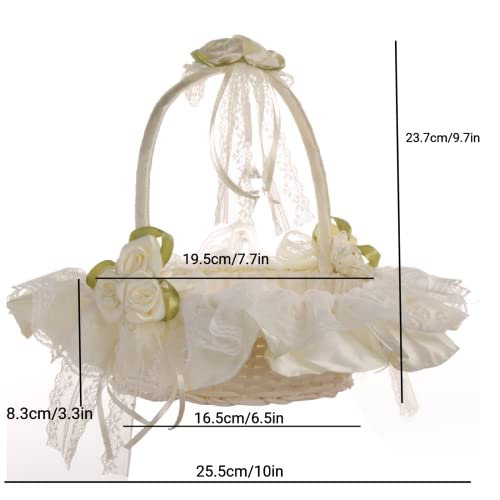 Lpayok Ivory Flower Girl Baskets For Weddings Set Of 2 Flower Girl Basket Decorated With Lace, Satin Flowers And Artificial Crystal, Large Wedding Baskets For Flower Girls - Swingable Handle #TOP6