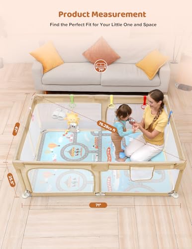 Image of Dripex Baby Playpen with Mat, 71 inchx47 inch Large Play Pen for Babies, Beige