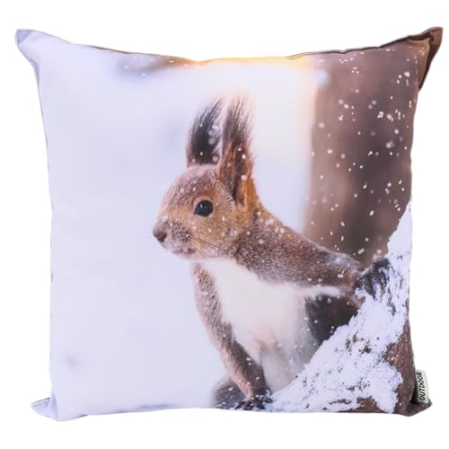CB Home & Style Outdoor Garten Kissen Wasserabweisend 45 x 45 cm Weihnachten Winter (Eichhörnchen)