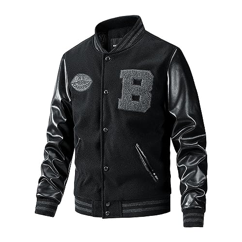 YSERB Varsity Jacket Men Leather Sleeve Slim Fit College Baseball