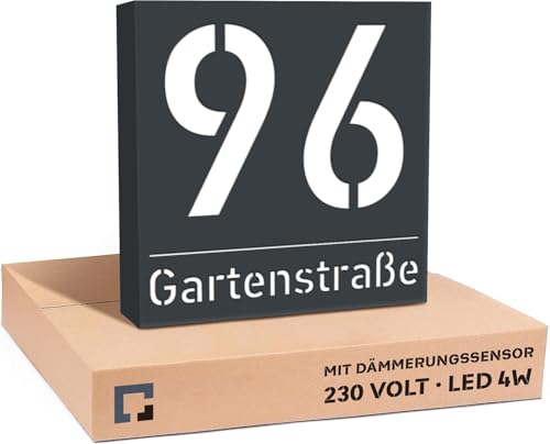 PRINTIMA Premium Gravur Personalisierter Hausnummer Anthrazit Beleuchtet...