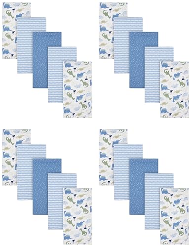 Image of Gerber Boys Newborn Infant Baby Toddler Nursery 100% Cotton Flannel Receiving Swaddle Blanket, Dinosaur Blue (Pack of 20)