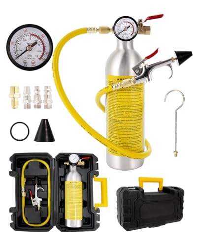 Langawaser AC Flush Kit Stainless Steel Air Conditioner System Cleaning Tool with Canister, Gauge, Hose and Fittings for Car AC Lines, Condenser, Evaporator and Refrigerator Pipeline Maintenance
