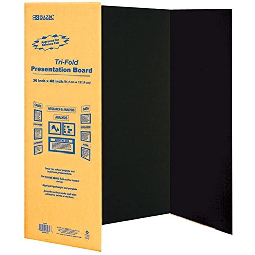 BAZIC Products Trifold Poster Board - Black Corrugated Cardboard Display Board for School Projects, Science Fairs, Photos, Charts, and Classroom Presentations, 36" X 48", 4-Pack
