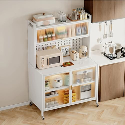 LKPMGOA Küchenschrank, Küchenbuffet, Vitrinenschrank, Buffetschrank, Mehrzweckschrank, mit Rädern und Haken(White,60cm)