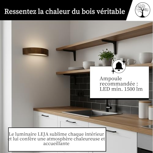 STOLARNIA PIKA Lampe murale en bois rustique - Applique intérieure E27 éclairage haut-bas - Moderne marron demi-ronde éclairage mural pour chambre, salon, couloir, cuisine - Élégant bois de pin LEJA – vue 5