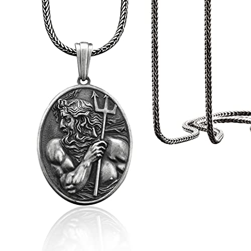 Modern Ancient Designs Silver Necklace by BySilverStone | Poseidon God of the Sea Handmade Silver Men Charm Necklace Ancient Greek God Silver Jewelry Poseidon Pendant | Handcrafted 925K Silver