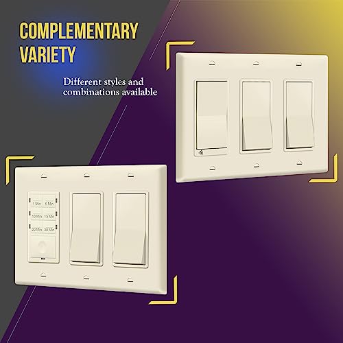 Image of ENERLITES Decorator Light Switch or Receptacle Outlet Wall Plate, Gloss Finish, Size 3-Gang 4.50 inch x 6.38 inch, Polycarbonate Thermoplastic, 8833-LA, Light Almond (Pack of 2)