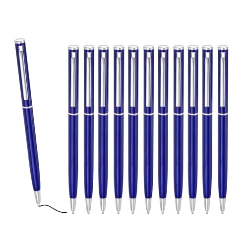 Image of PATIKIL Slim Metallic Ballpoint Pen, 12Pcs Black Ink 1mm Medium Point Pen Retractable Lightweight Smooth Writing Pens with Metal Clips for Business Office Wedding Guest Book, Dark Blue