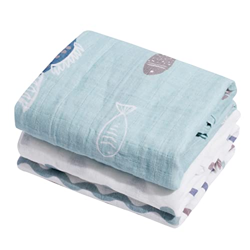 ONLYCUBBYA Muslin Baby Quilt 100% Cotton Newborn Blanket 47' X 47' 2 Layers Muslin Swaddle for Boy...
