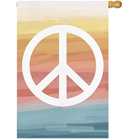 AOKDEER Peace Watercolor Welcome House Flag, Small Decorative House Flags, Colorful Boho Hippie Porch Patio Lawn Decor, Summer Beach Yard Flag, Peace House Flags for Outside 28x40 Inch Cover