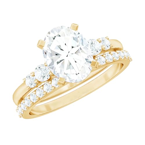 Certified 7X9mm Moissanite Oval Bridal Ring Set, D-Vs1 Quality, Designer Engagement Ring with Wedding Band - With Jewelry Box