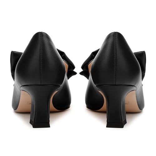 WAYDERNS Womens Solid Sexy Square Toe Party Matte Bow Slip On Kitten Low Heel Pumps Shoes 2 Inch4