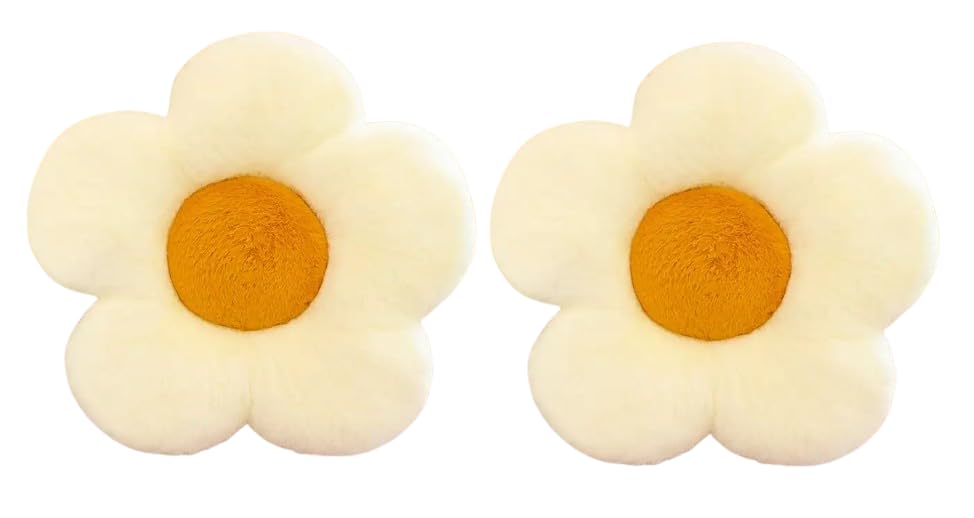 Image of RVA Flower Shaped Cushion Sunflower Pillow Cushion Velvet Throw Pillow for Office Sofa Back Cushion Soft Cushions for Bed,Sofa,Kids Room Decorative (Set of 2) (Size 35 Cm) (Cream)
