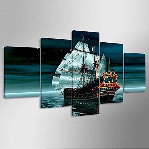 Décoration murale salon avec ce grand tableau bateau à voile 5 pièces sur toile intissée