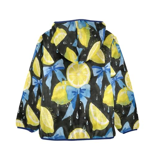 Lemon Slices with Blue Ribbons Toddler Fleece Jacket Girl Boys Hooded Fleece Jacket Coat Warm Outwear Zip-up 3-10T2