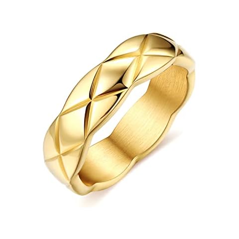 FOCALOOK Gold Ring 14K, Gold Rings for Women, Crush Wide Band Gold Ring, Wide Gold Band, Stacking Rings, Gold Wedding Band Minimalist Style (Gold, 9) Cover