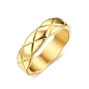 FOCALOOK Crush Bands Ring for Women Dupe Jewelry Stainless Steel 18K Gold Plated Quilted Ring 6MM Wide