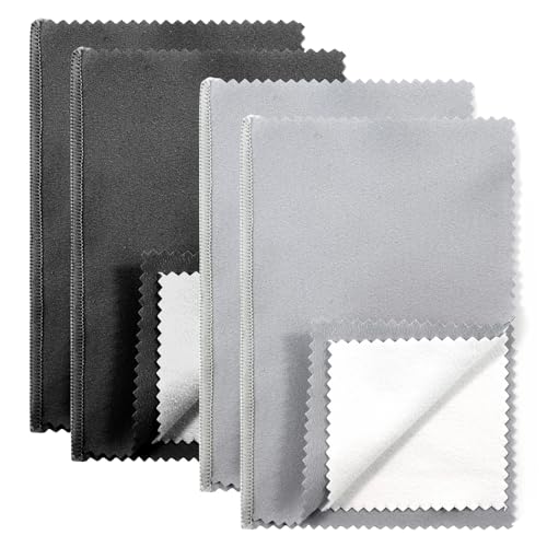Rjayaa - Silver Polishing Cloth, 4pcs Jewelry Polishing Cleaning Cloth Sterling Silver and Gold Double-Sided Jewelry Cleaner Cloths for Silverware