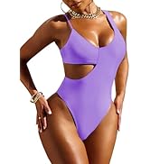 Pink Queen Women's Sexy One Piece Swimsuit Scoop Neck Cutout Waist Tummy Control Bathing Suit Swi...