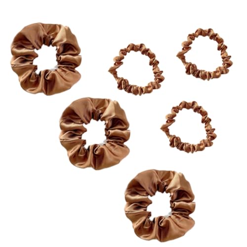 Yellow Brown Satin Hair Scrunchies for Women