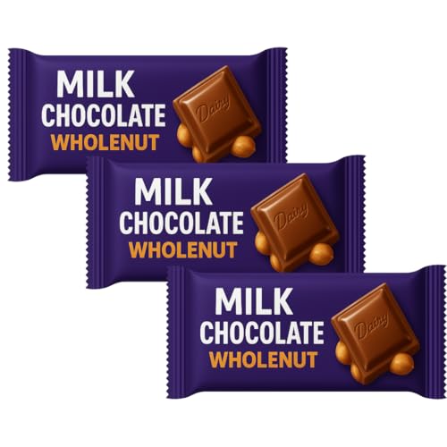 Milk WholeNut Chocolate Bar Bundle x 3 (3 x 120g, 360g Total) – Creamy Milk Chocolate with Crunchy Hazelnuts – Delicious Treat for Sharing, Gifting & Snacking