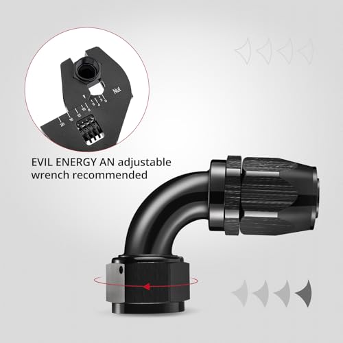 Image of EVIL ENERGY 20AN Hose End Fitting 90 Degree Swivel for CPE Braided Hose Black 2PCS