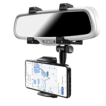 OUZEJOoji Car Rearview Mirror Mount Stand Bracket 360 Degree Rotation Anti-Shake Fall Prevention for Watching Navigation GPS Fit for Universal Smartphones Size Upto 6.5